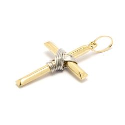 Pingente Cruz Fio Branco em Ouro 18 Kilates - 21629